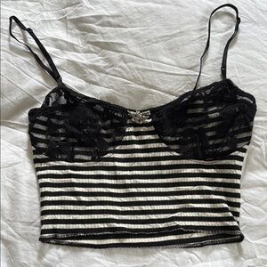 Black Lace & Striped Cropped Cami
